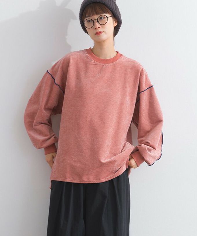 日本 Lupilien - 木耳縫線休閒絨面長袖上衣-淺灰