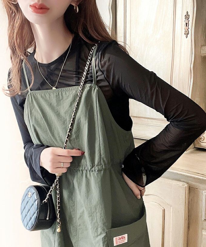 日本 Classical Elf - Java 休閒感抽繩口袋吊帶裙-淺卡其