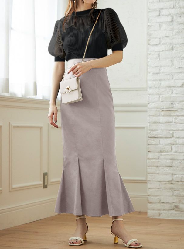 日本 GRL - 薄紗透膚異材質拼接澎澎袖短袖上衣-米