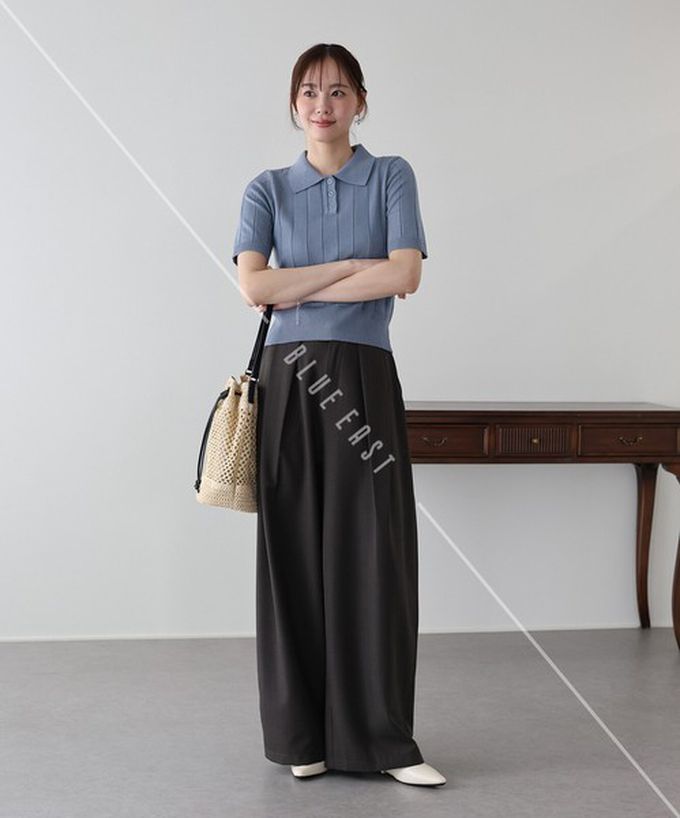 日本 BLUE EAST - 都會氣息寬羅紋針織短袖polo衫-黑