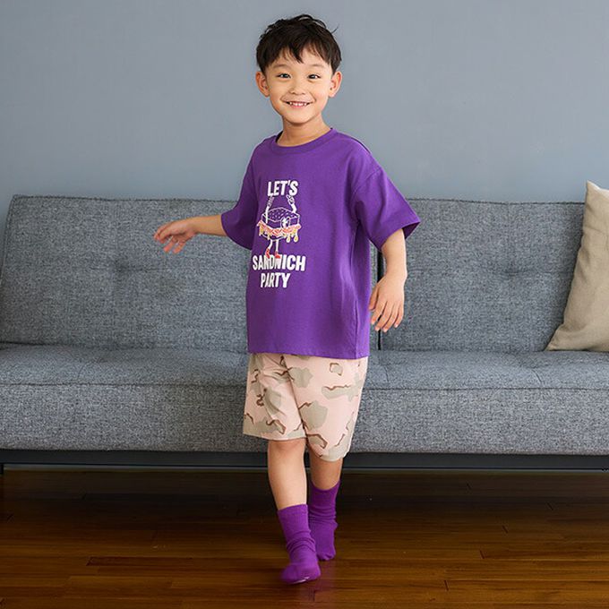 日本 petit main - 100%棉 幽默印花短袖上衣-潛艇堡-黑