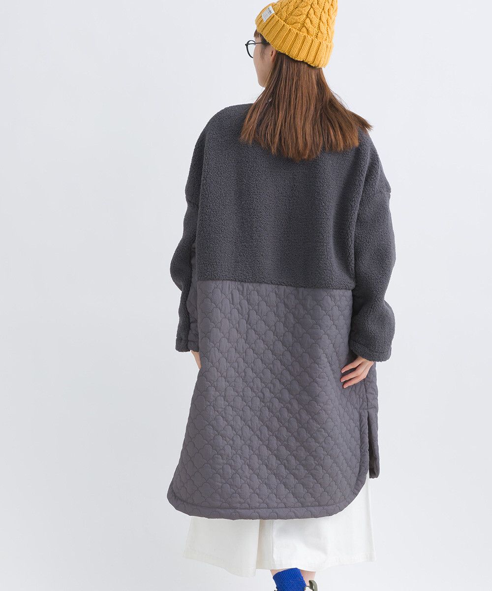 日本女裝代購 - 毛茸雲朵絎縫拼接長版鋪棉外套-軍綠