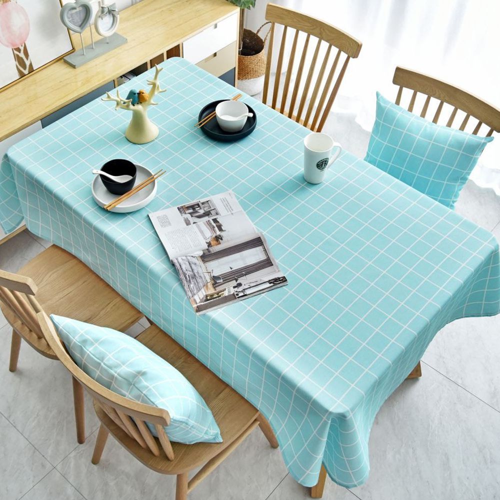 防水防油免洗桌布-簡約格紋-水藍色
