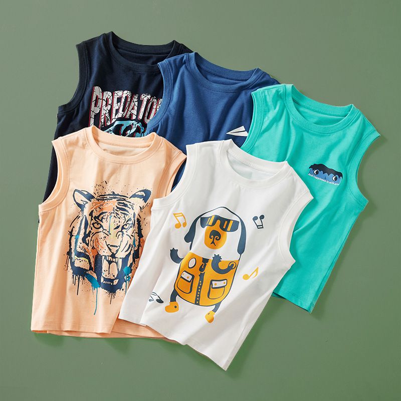 純棉印花無袖背心-月球探險-湖水綠