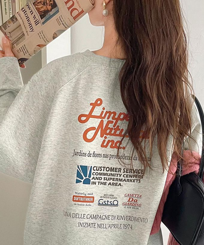 日本 Classical Elf - Java 背後美式logo裏起毛長袖上衣-煙燻粉