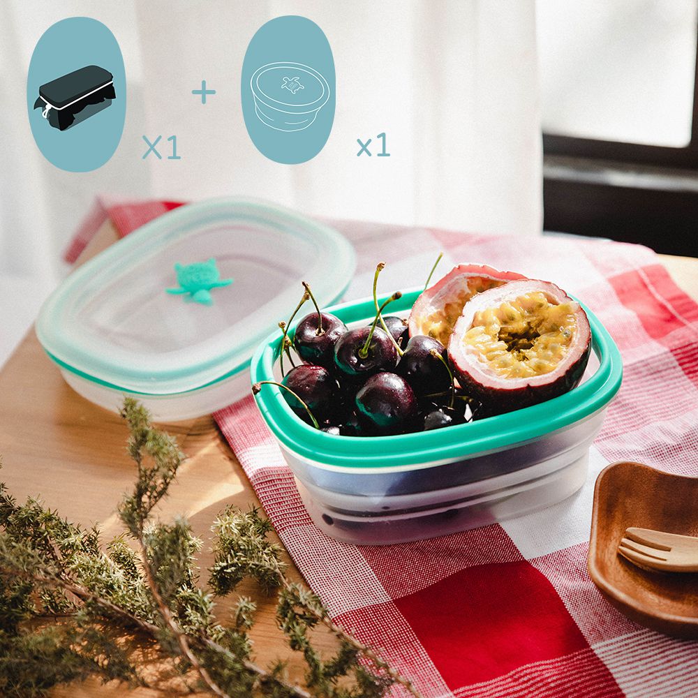 仁舟淨塑 - 【媽咪愛獨家組】無痕野餐初體驗-兩件組-矽密盒2.0-600ml*1+蜂蠟保鮮布超好蓋天空藍M*1