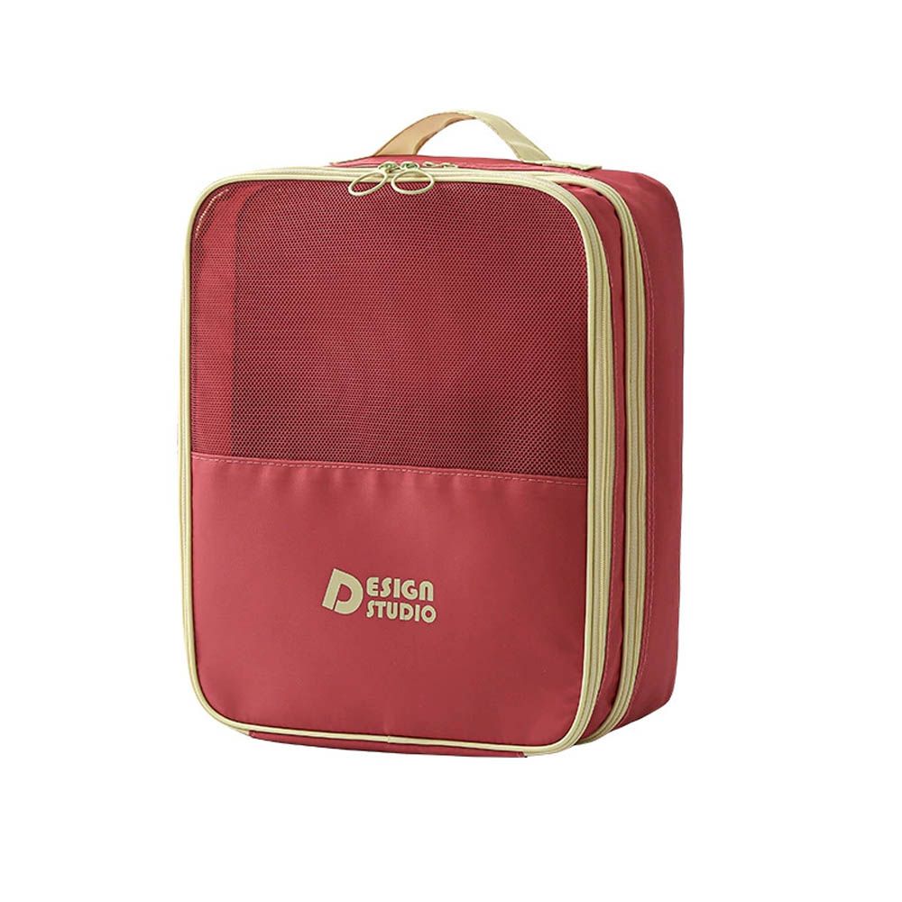 三雙大容量鞋子收納袋(行李箱可掛)-便攜後拉鍊-熱情艷紅