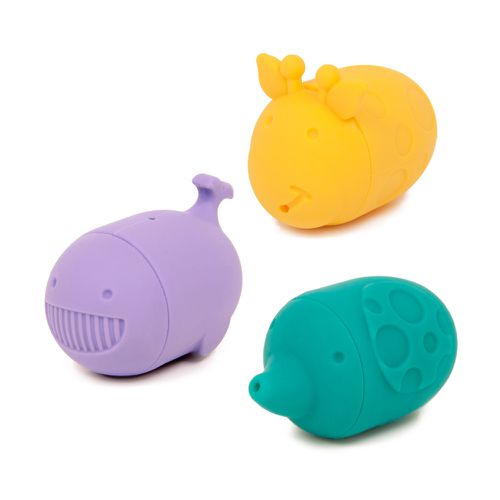 動物樂園矽膠噴水洗澡玩具-綠紫黃
