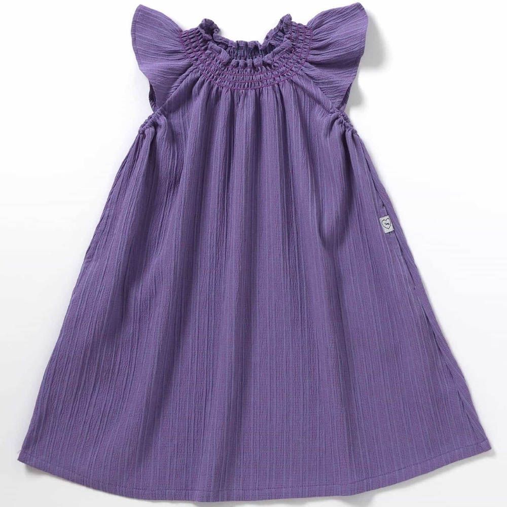 夏日清爽皺褶感洋裝-紫