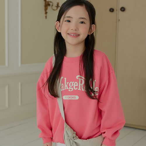 韓國南大門童裝 - W.S.B. 文字印花純棉長袖大學T-桃粉