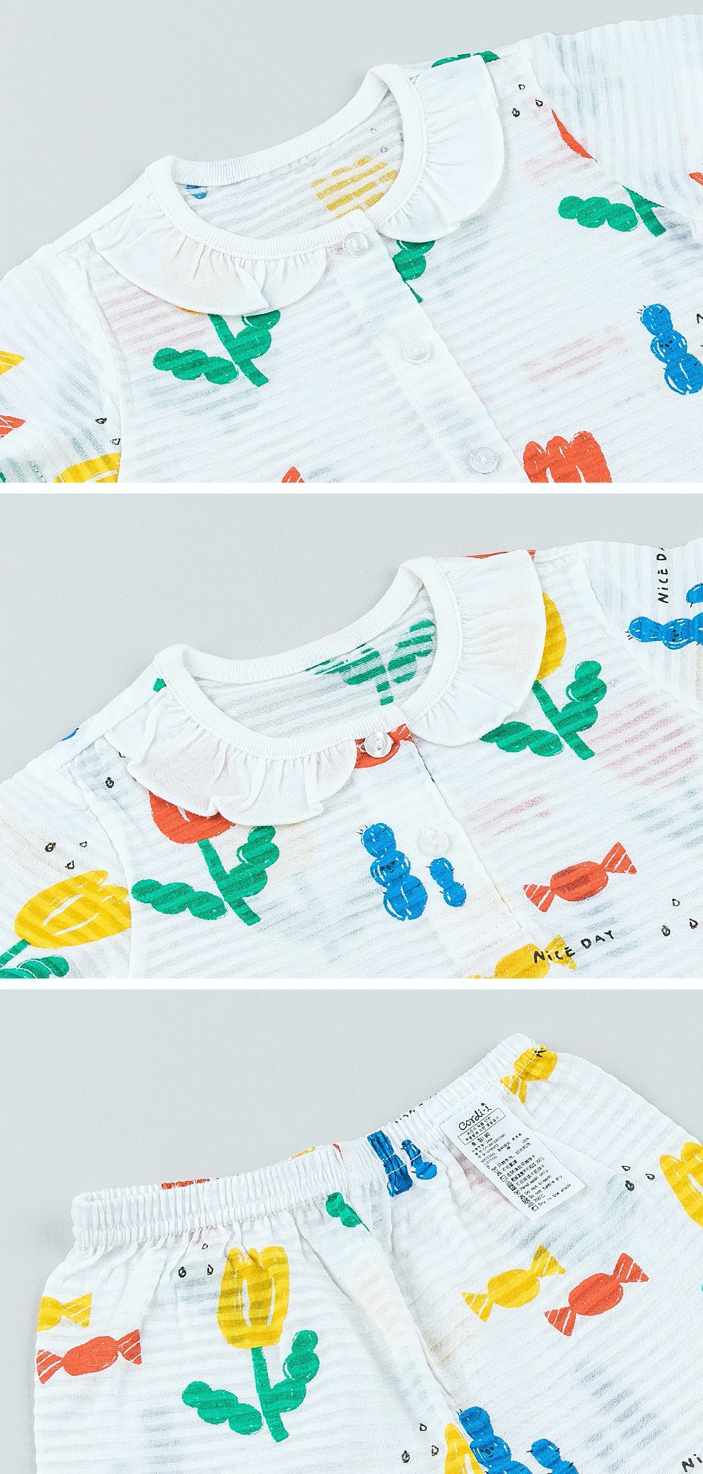 韓國 Cordi-i - 無螢光棉透氣緹花短袖家居服-鬱金香花園