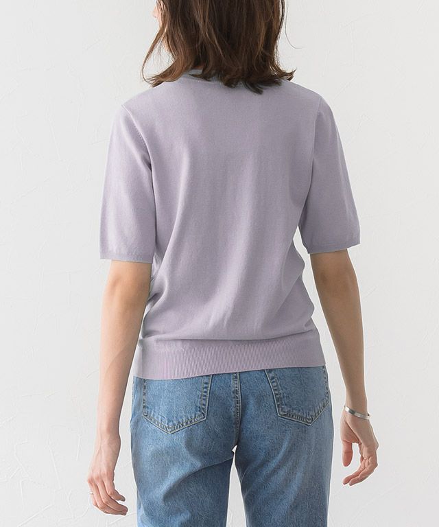 日本 Pierrot - 嫘縈混薄針織短袖上衣-灰x白