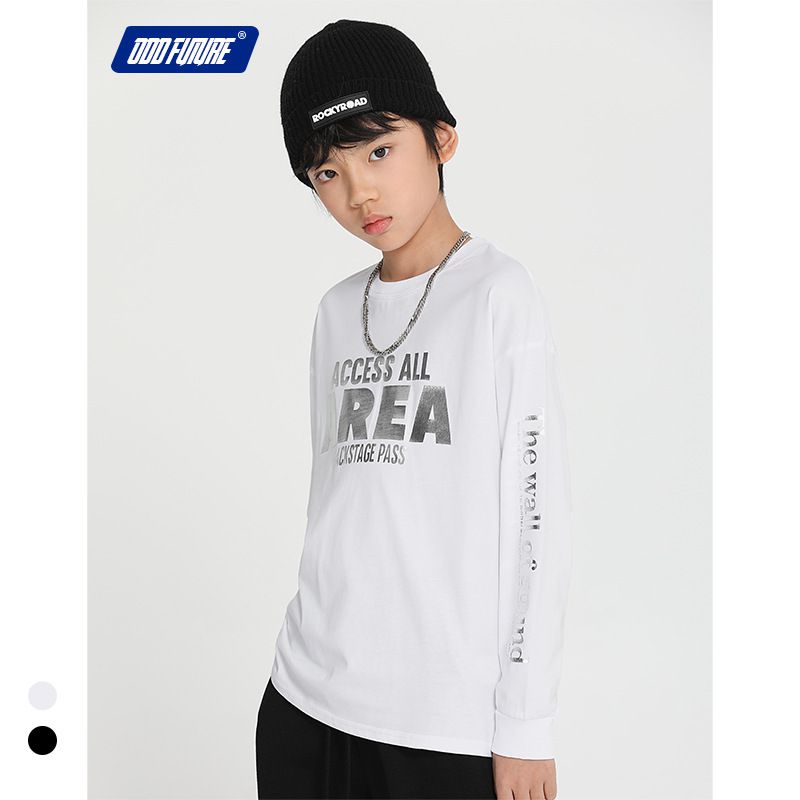 純棉長袖上衣-反光英文字母-黑色