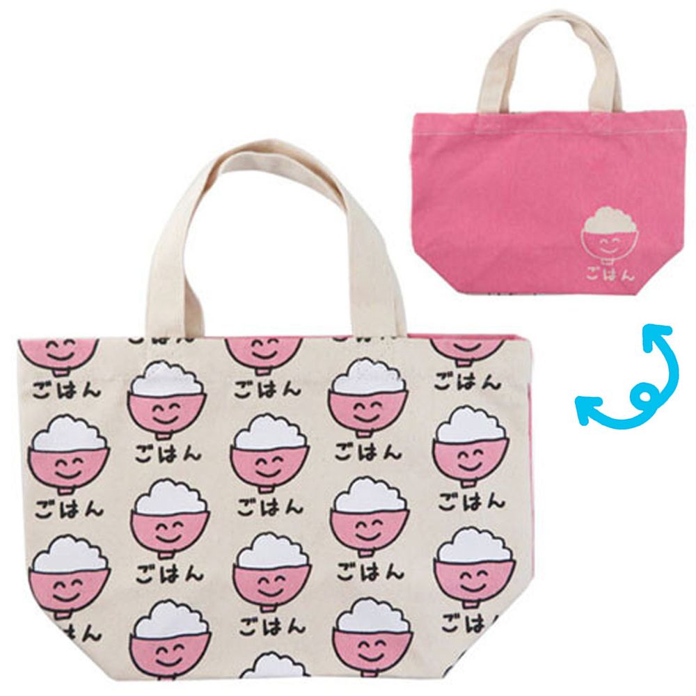日本 OKUTANI - 童趣插畫純棉手提袋-米飯-粉紅 (29x20cm)