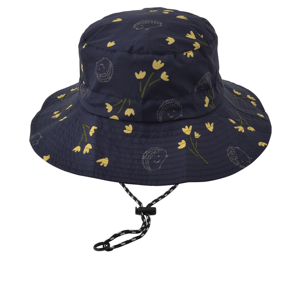 日本 nifty colors - 可折疊輕量抗UV防潑水遮陽帽(頭圍可調)-鬱金花束-深藍 (F(頭圍56~59cm))