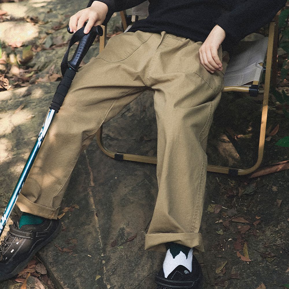 純棉耐磨後口袋工裝休閒長褲-卡其