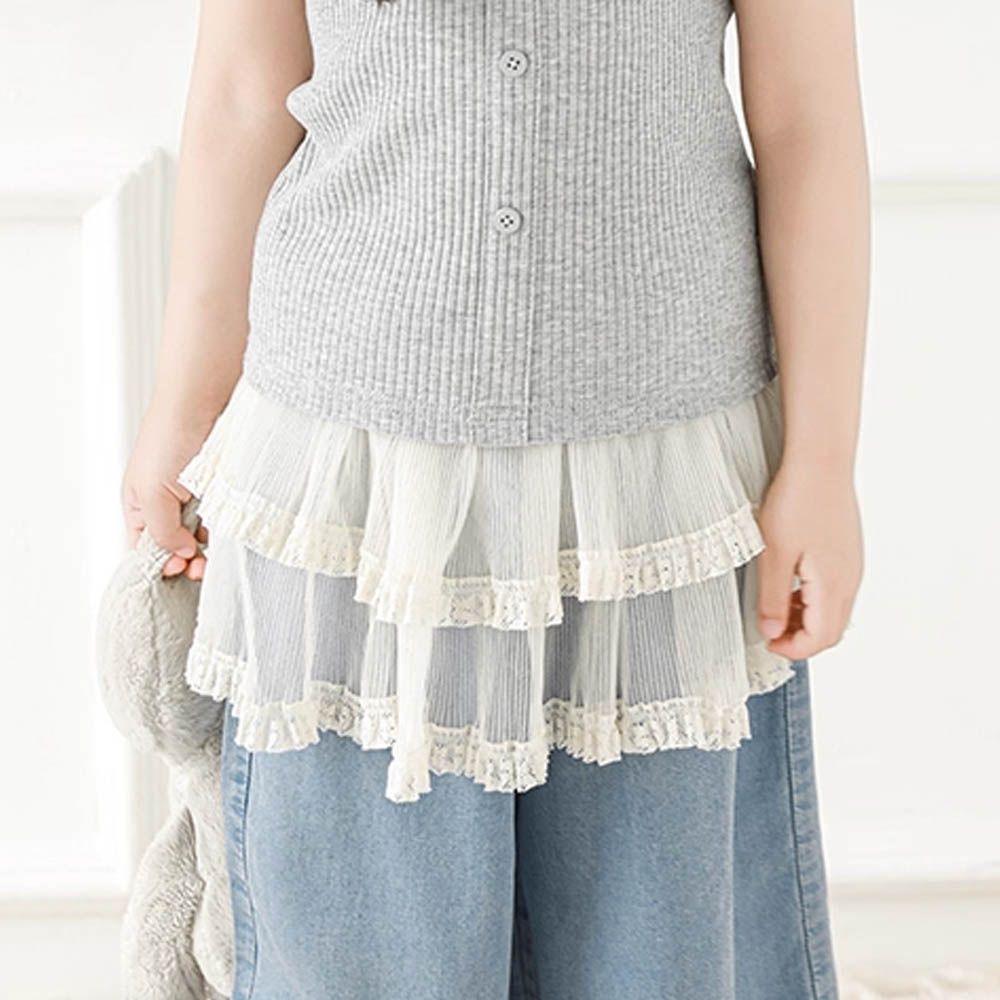 穿搭神器！雙層蕾絲網紗裙擺-杏色