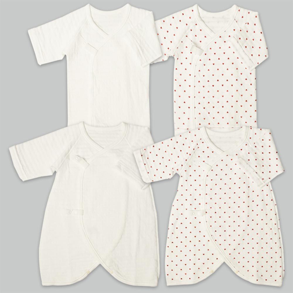 akachan honpo - 長袖新生兒內衣4件組-按扣款 保暖鋪棉-紅色 (50~60cm)