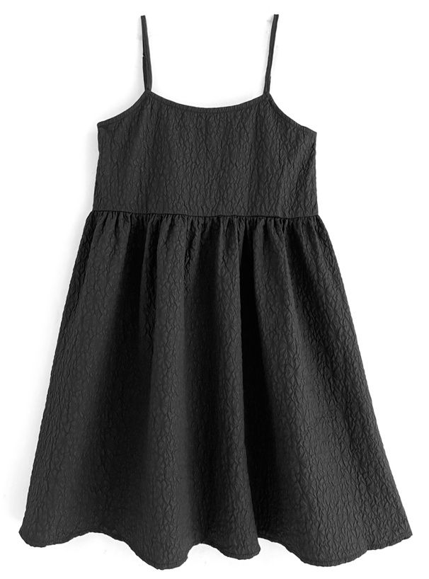 日本 GRL - 甜美泡泡布吊帶背心裙-黑 (F)