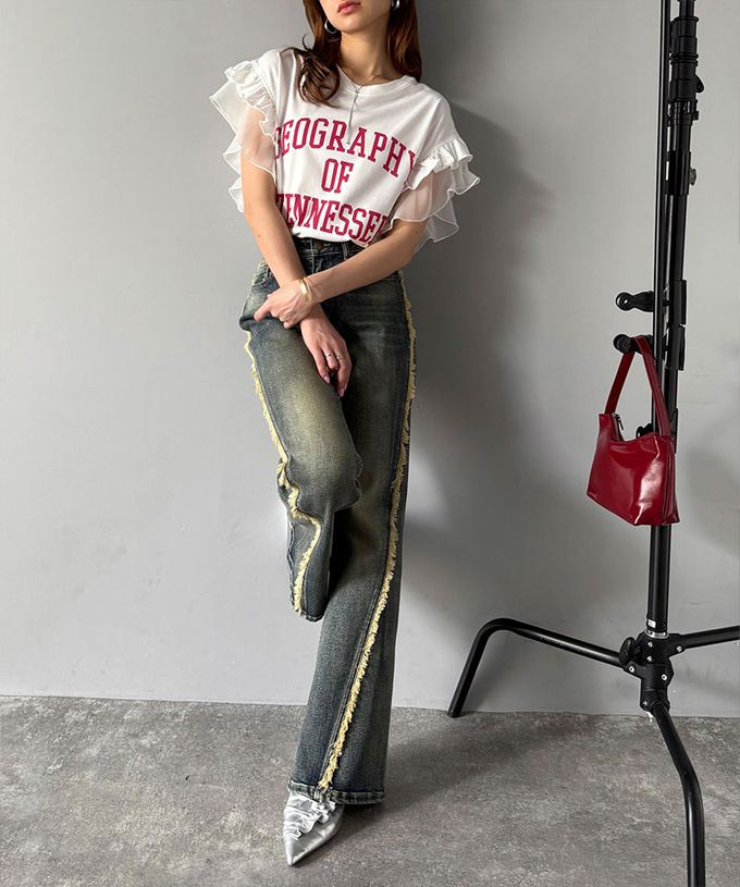 日本 Classical Elf - mily bilet 可愛學院風雙層荷葉短袖上衣-燕麥灰