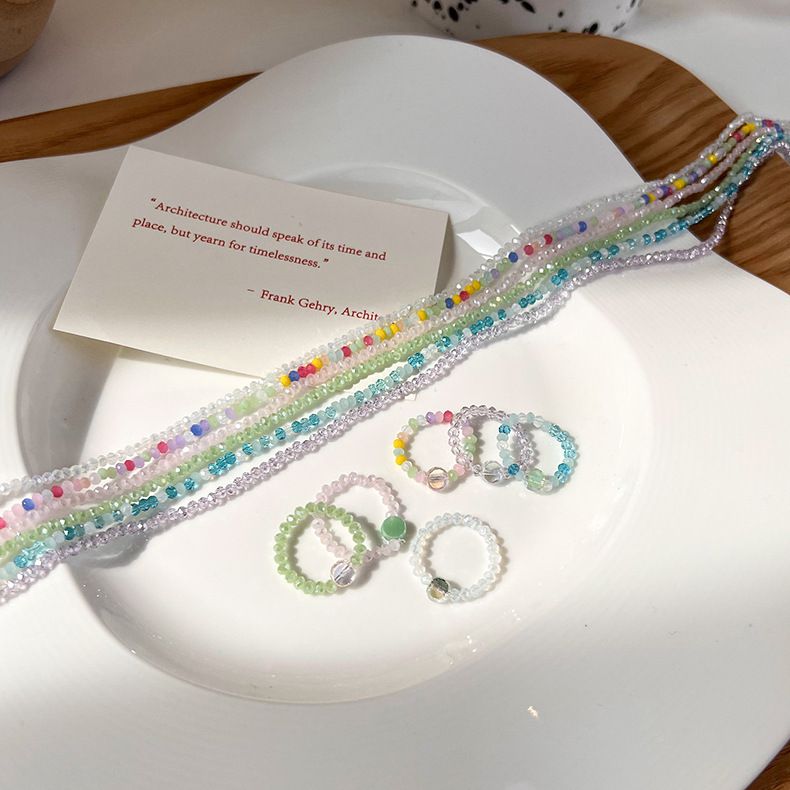 輕奢串珠水晶項鍊-藍色 (41cm)