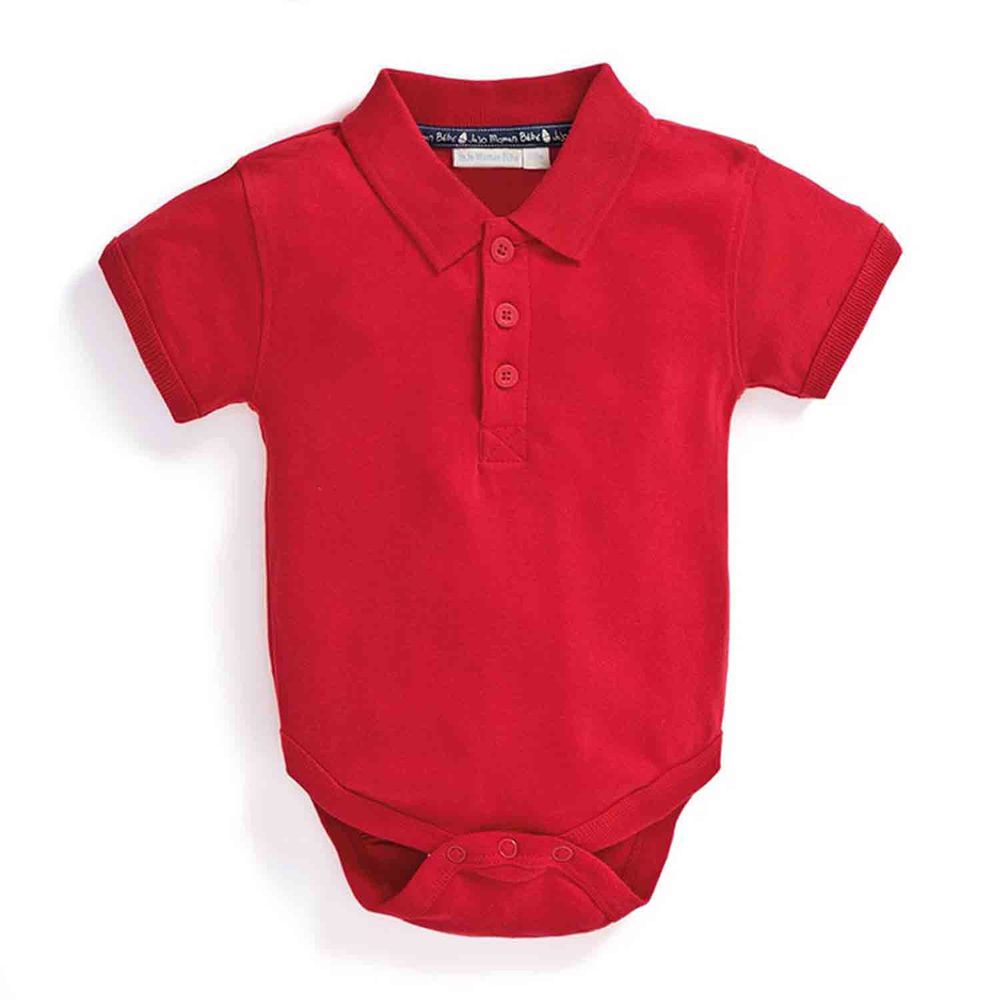 英國 JoJo Maman BeBe - 嬰幼兒100% 純棉短袖素面包屁衣-閃耀紅