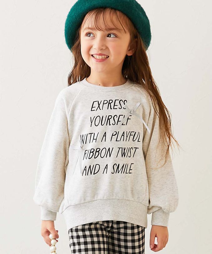 日本 devirock - 可愛女孩印花縮口長袖上衣-塗鴉LOGO-粉紅