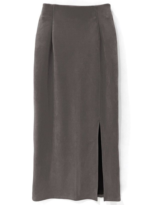 日本 GRL - 優雅百搭開衩麂皮長裙-深可可