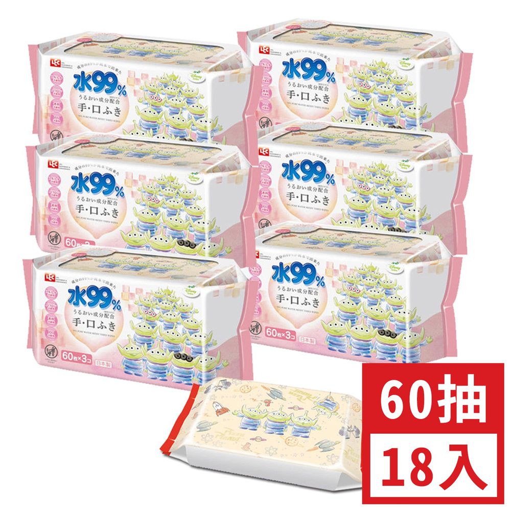 日本 LEC - 純水99%口手專用濕紙巾-新款迪士尼-三眼怪-18包入箱購組(免運)-60抽x18包入