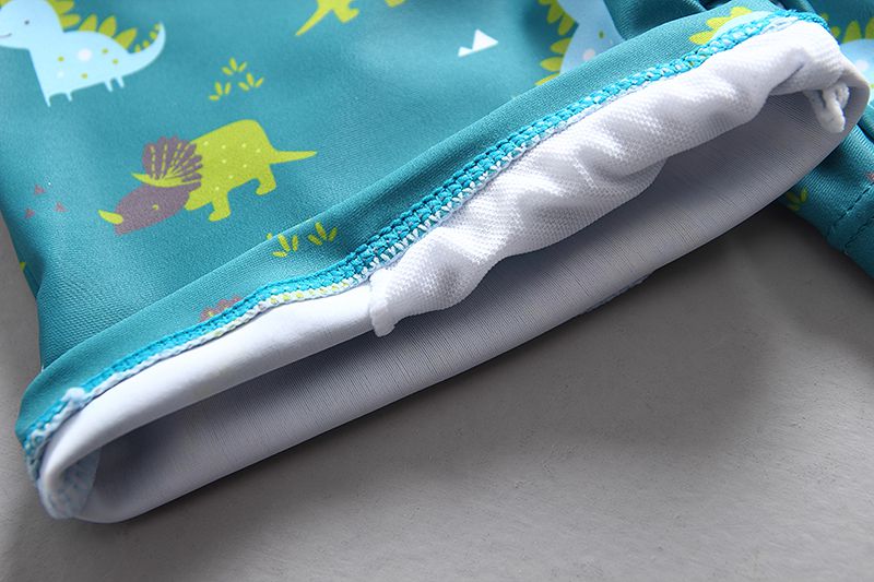 男寶短袖泳裝套裝(附帽子)-微笑恐龍-淺藍+綠