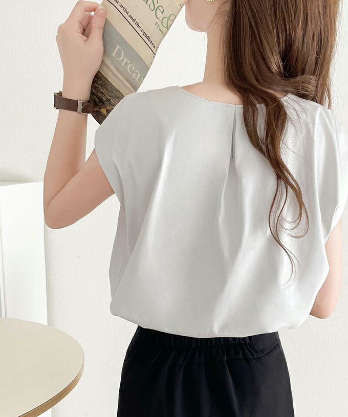 日本 Classical Elf - 接觸涼感 柔美皺摺法式袖上衣-卡其粉