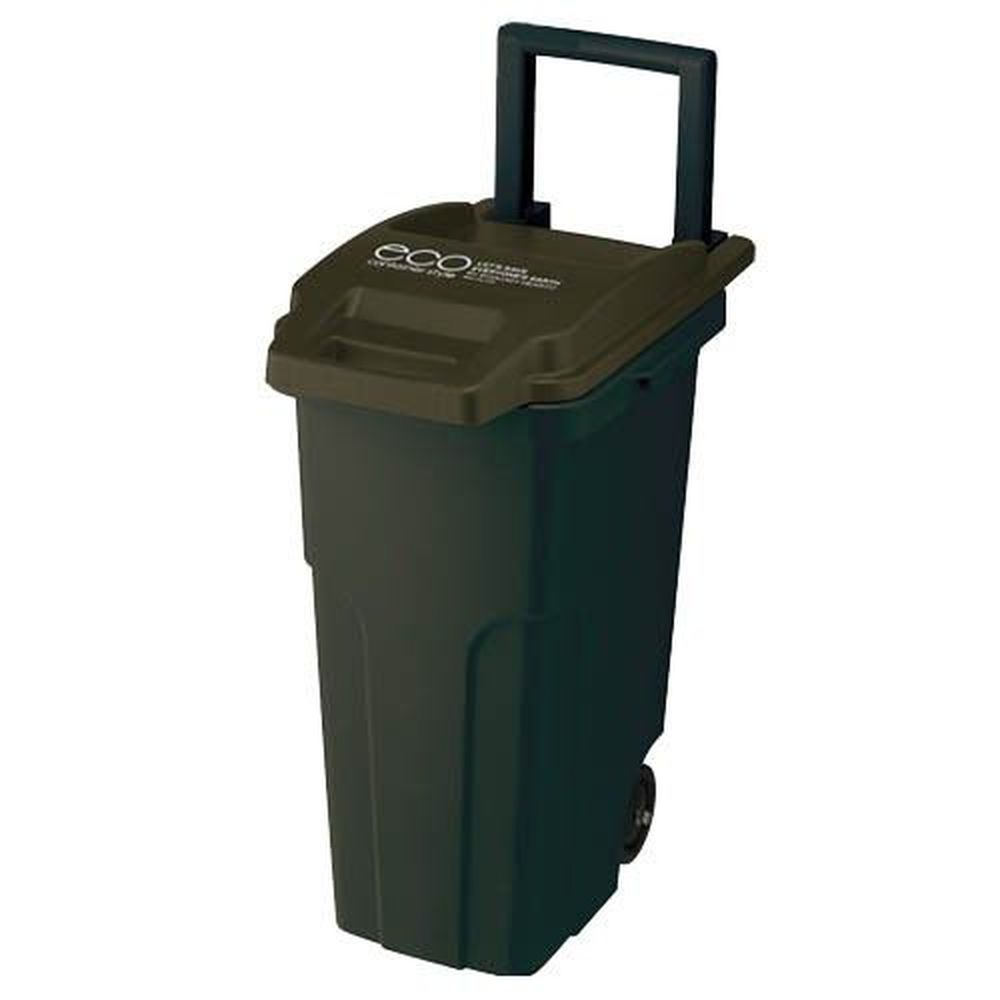 日本 eco container style - 機能型戶外拉桿式垃圾桶-軍綠色-45L