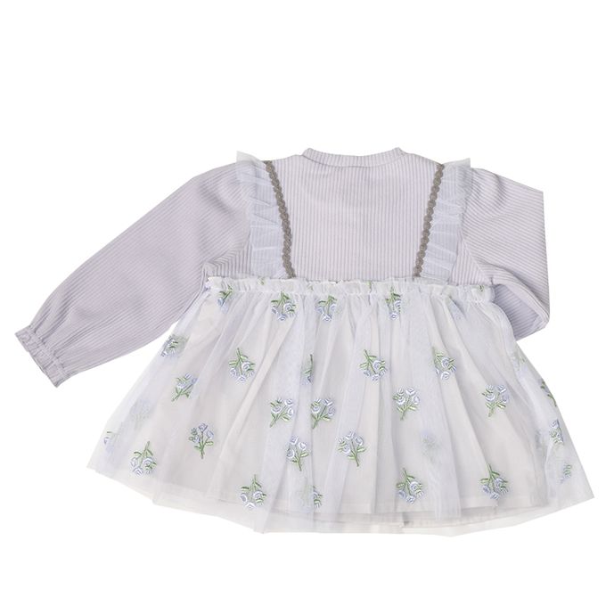 akachan honpo - 長袖假兩件休閒上衣-刺繍-紫色