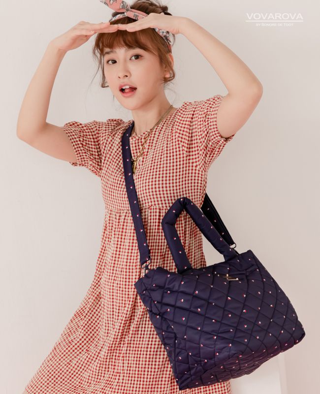 VOVAROVA - 三層夾心大托特包-朵朵愛心-藍 (24cmx20cmx27cm)