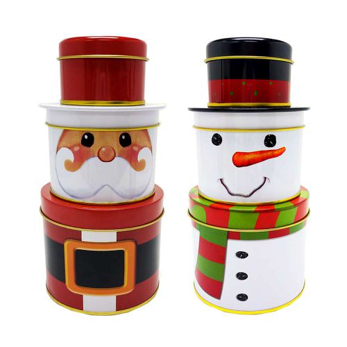 MODACore 摩達客 - 聖誕老公公＆雪人創意三層糖果罐擺飾兩入組-交換禮物