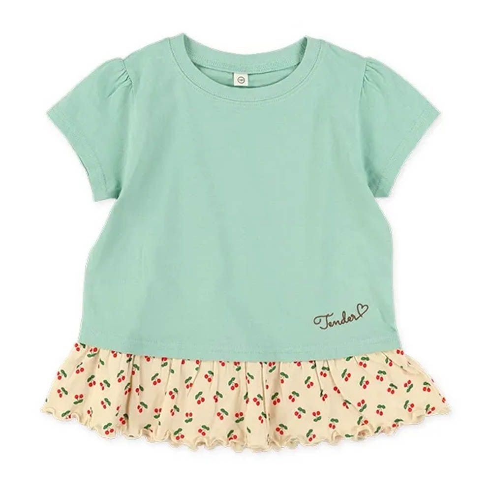 刺繡荷葉邊短袖上衣-薄荷綠