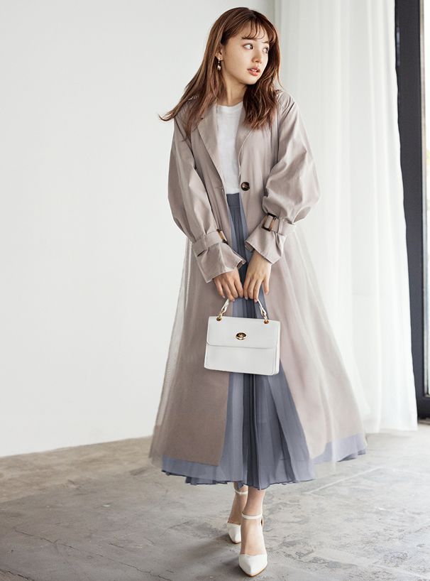 日本 GRL - 顯瘦立體壓紋百褶長裙-天使白