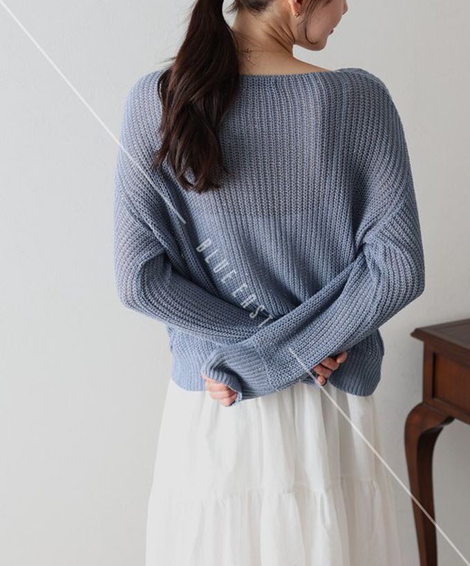 日本 BLUE EAST - 典雅船領閃爍亮片網眼針織上衣-白