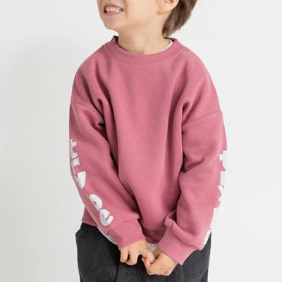 日本 BRANSHES - 街頭塗鴉風裏起毛長袖上衣-袖logo-煙燻粉