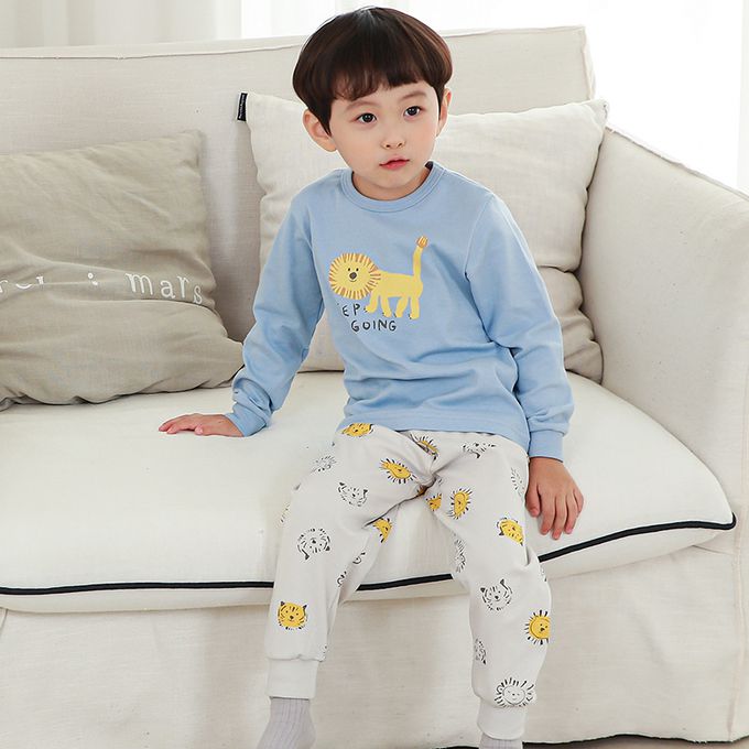 正韓 Cogibu - 極舒適無螢光劑 100% 有機棉(雙面)幼兒/兒童長袖睡衣/家居服套裝組-小獅王