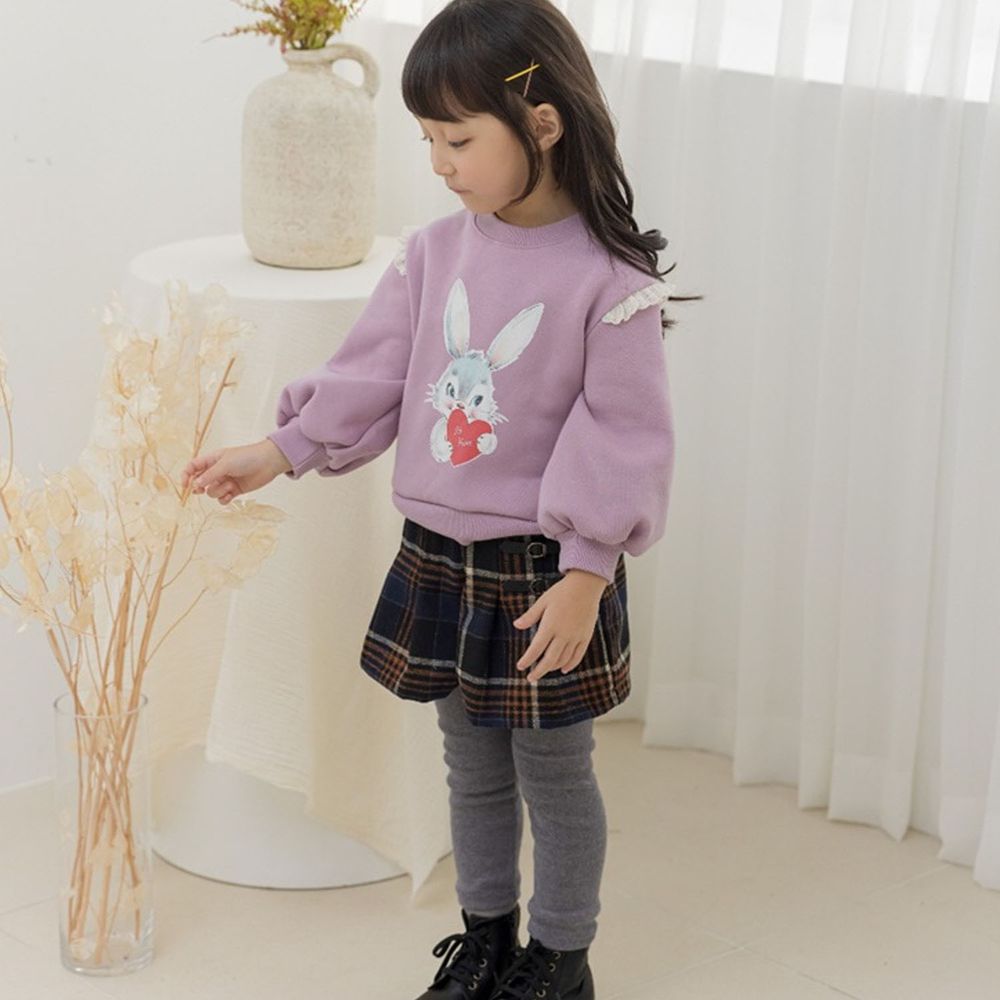 韓國 Orange Mom - 愛心小兔格子褲裙套裝-紫上衣X淺灰褲裙