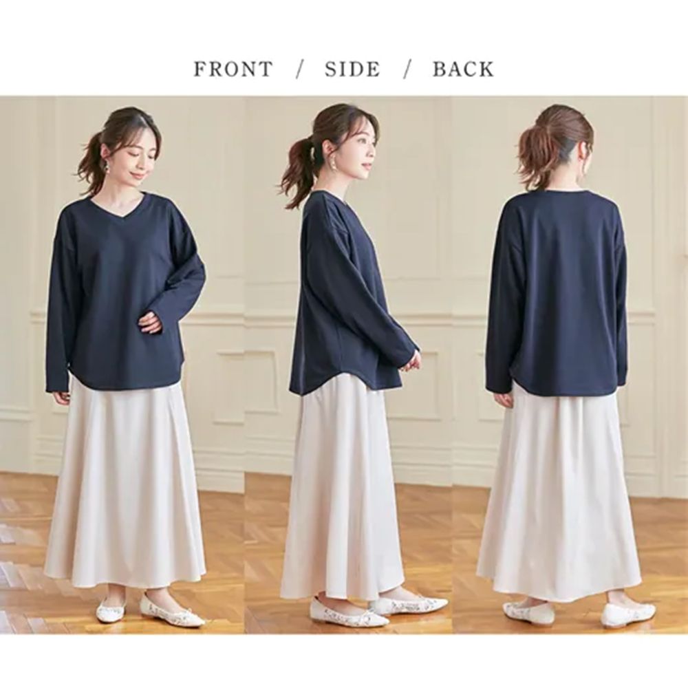 日本 BELLUNA - 蓄熱保暖V領長袖上衣-淺灰