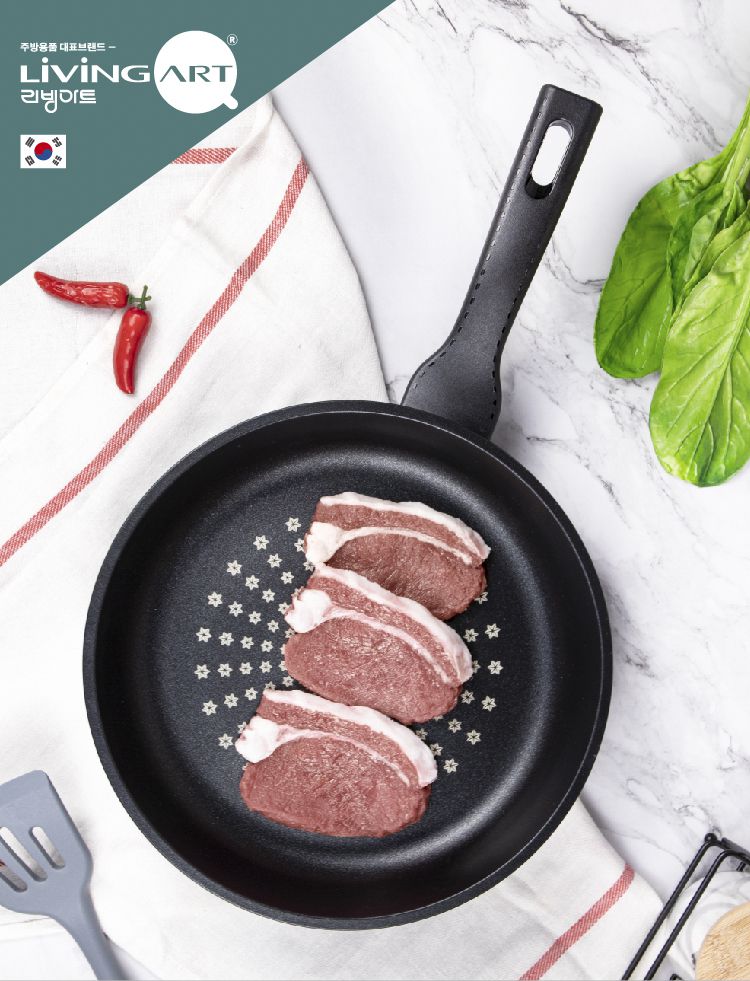 LIVING ART - 黑晶鑽石不沾炒鍋/韓國製/電磁爐可用-32cm