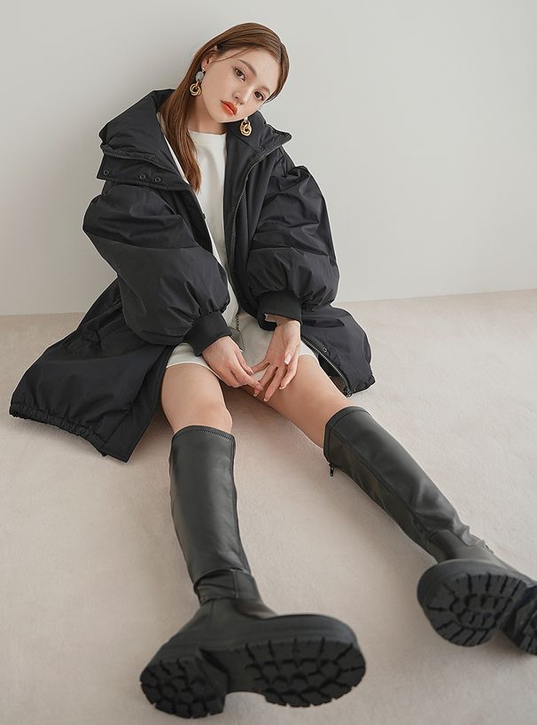 日本 GRL - 街頭感寬鬆鋪棉連帽外套-淺灰 (F)