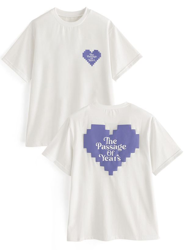 日本 GRL - 幾何愛心圓領短袖上衣-白 (F)