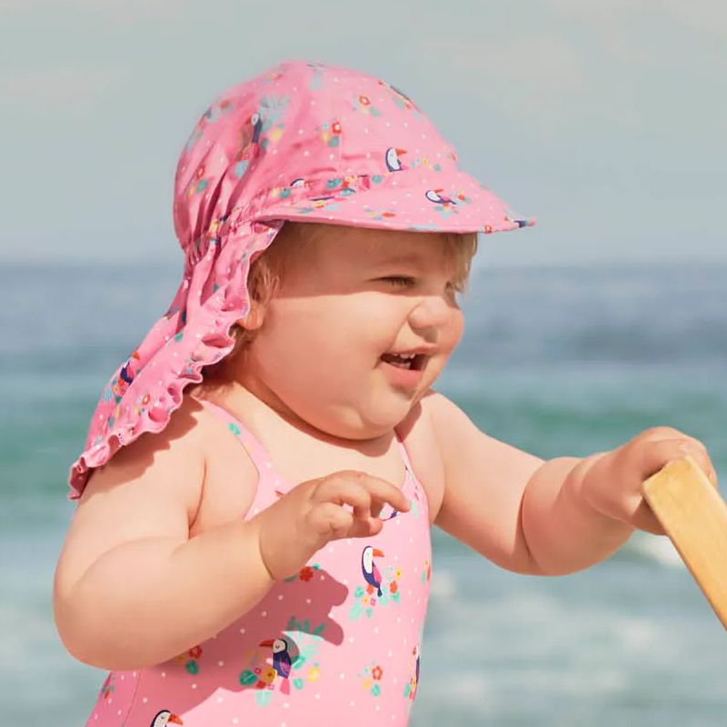 英國 JoJo Maman BeBe - 嬰幼兒/兒童UPF50+防曬護頸遮陽帽-彩虹樂園1