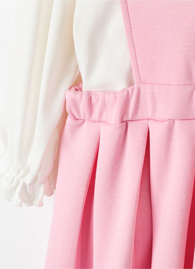 韓國 OZKIZ - (附包包)女孩V字背心百褶裙套裝-象牙白X粉