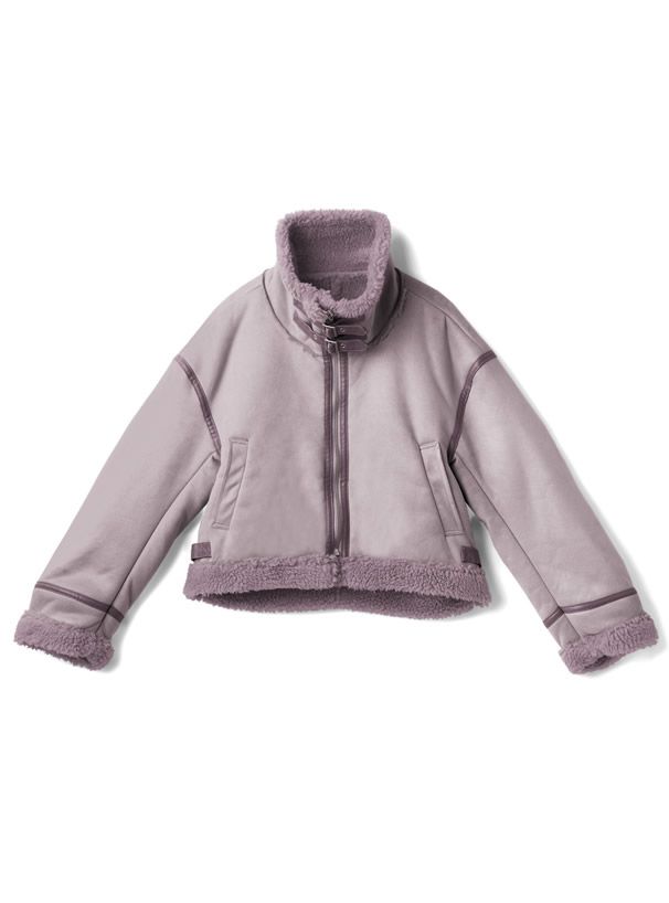 日本 GRL - 羊羔絨翻領短版騎士夾克/外套-粉紫 (F)