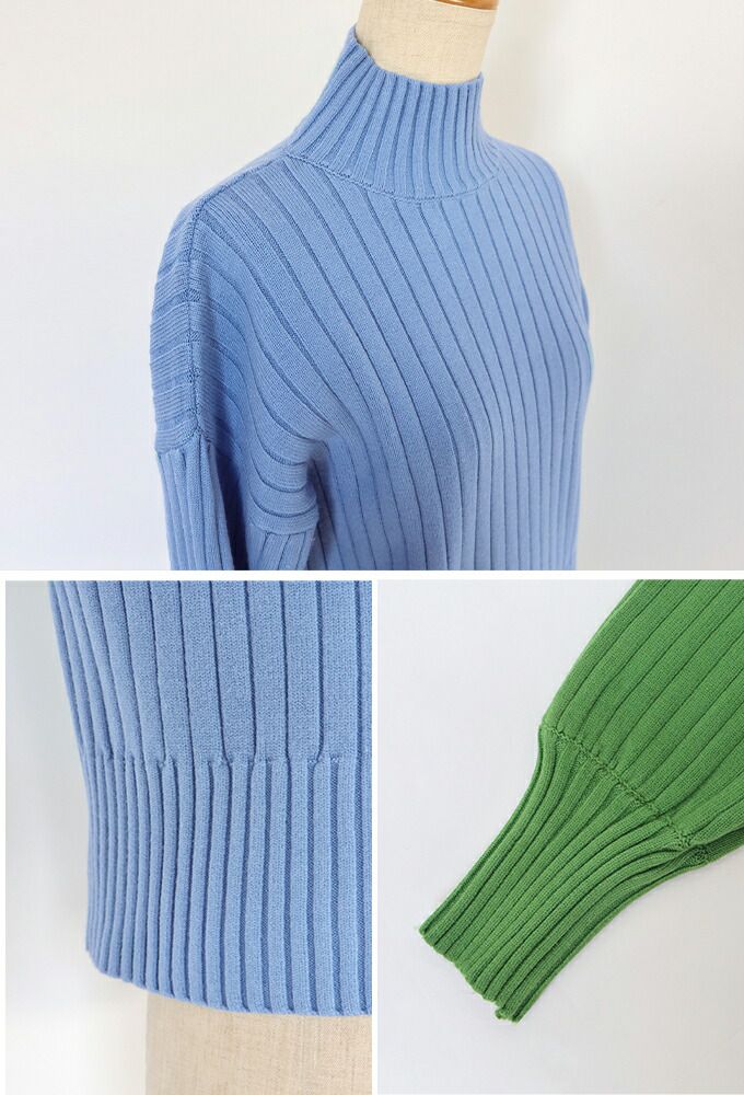 日本 BLUE EAST - 百搭坑條立領針織毛衣-水藍