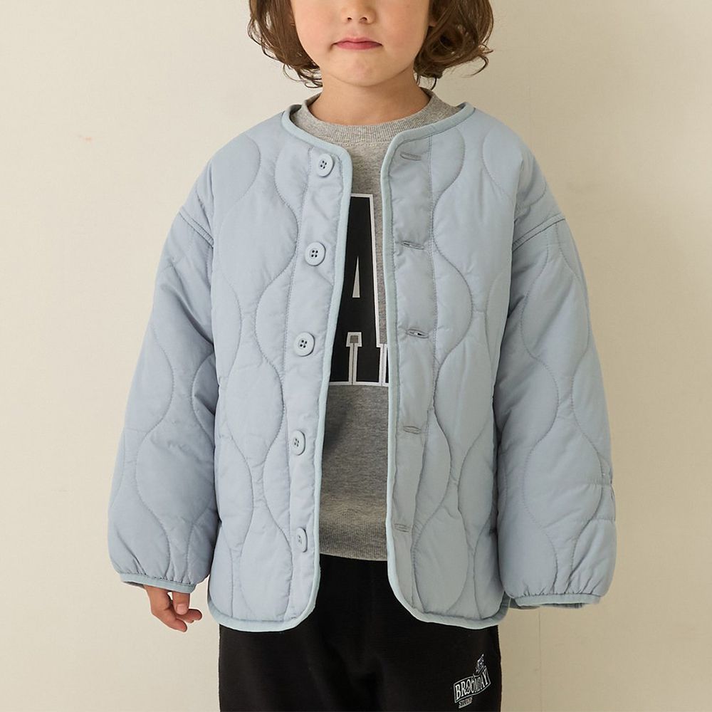 輕便無領絎縫保暖外套-水藍